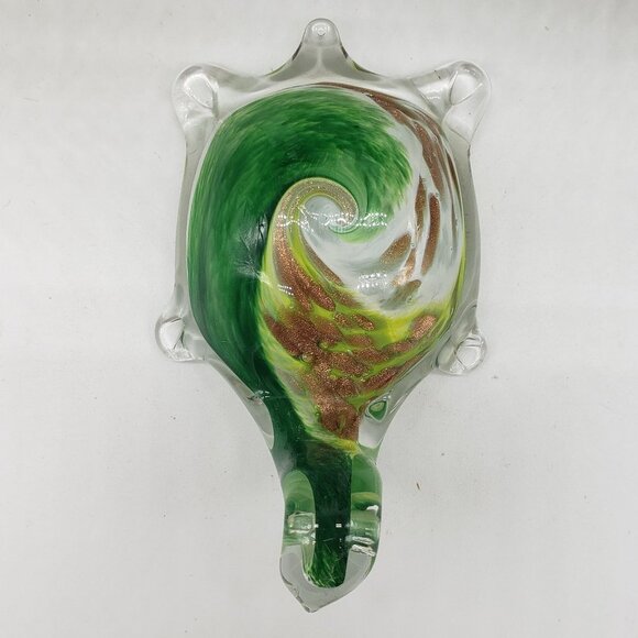 Murano Style Green White Gold Aventurine Art Glass Turtle Figurine Paperweight - Picture 4 of 10